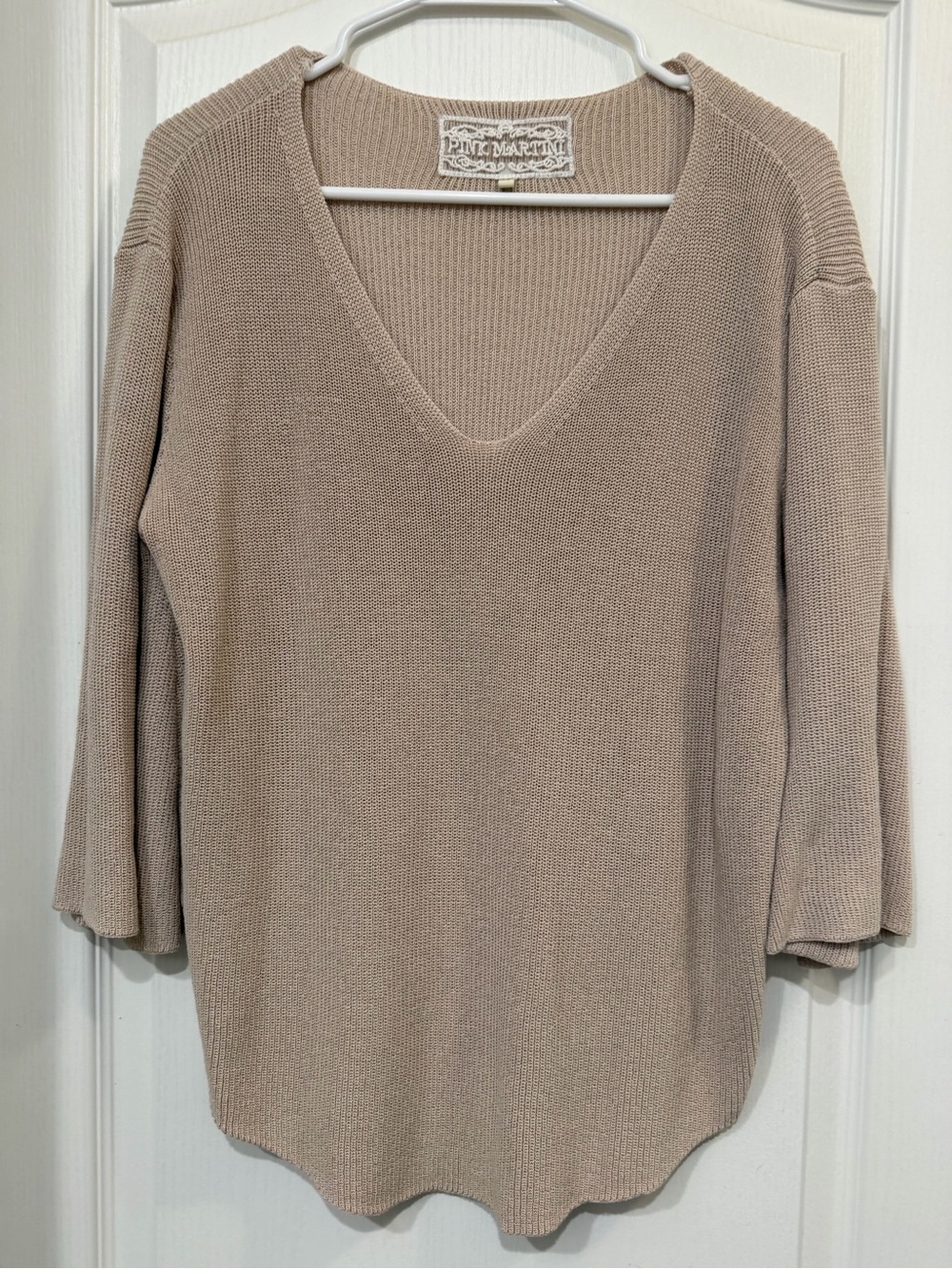 Pink Martini V-Neck Knit Sweater in Taupe